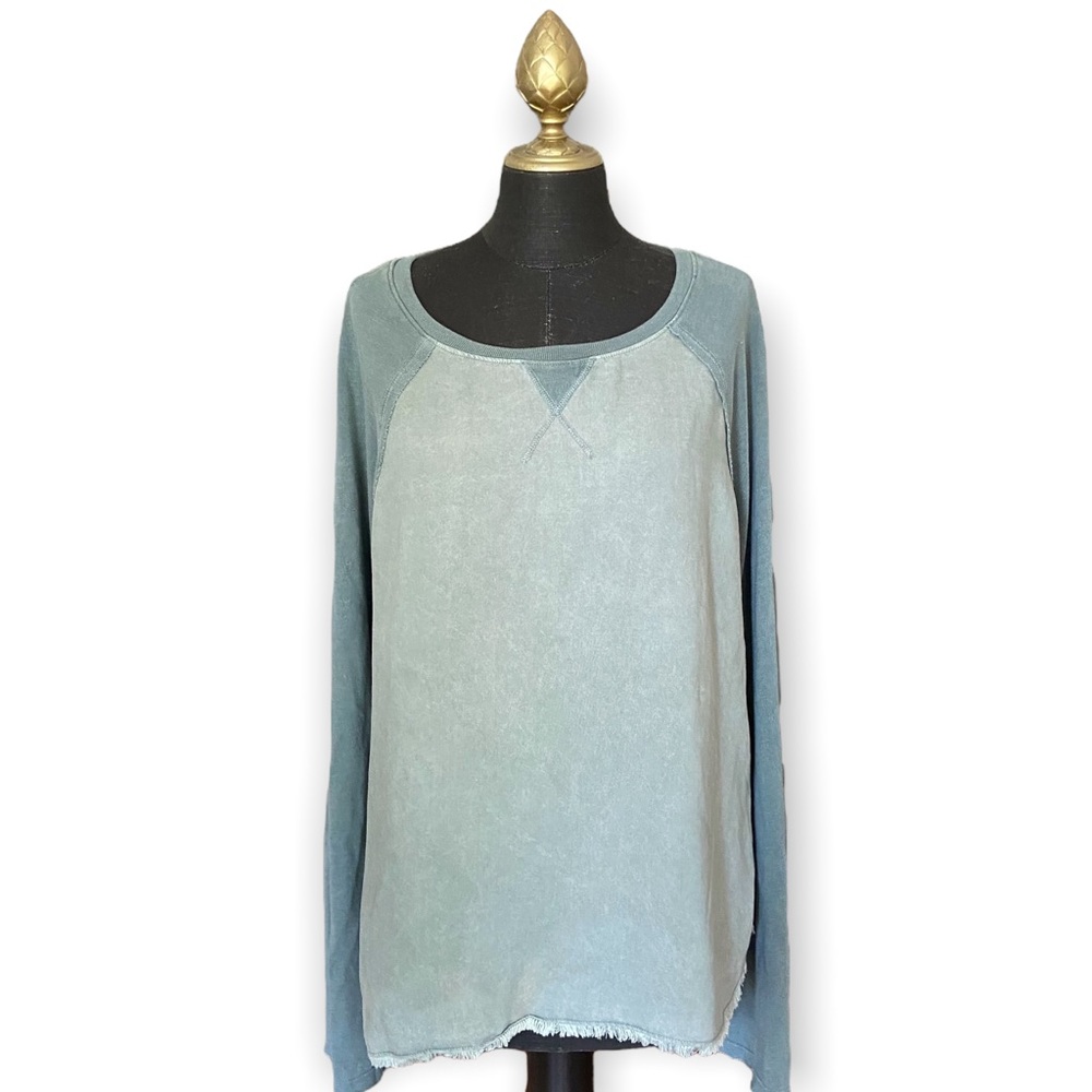 Cloth & Stone Top Shirt Long Sleeve Fringe Hem Green Size Large